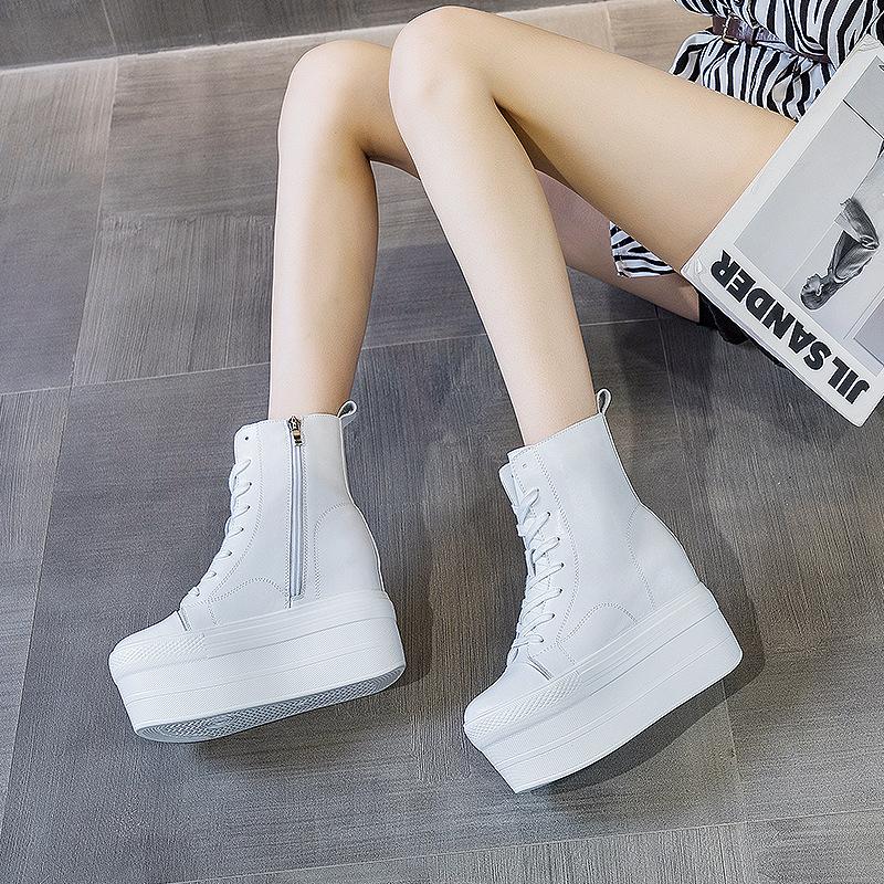 Autumn and winter platform high-top shoes, muffin shoes, super high heels, short boots for women's casual Korean version of trendy Martin boots for