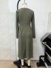 2025 Autumn/Winter Women's A-Line Knit Long Sleeve Dress - Solid Color Round Neck