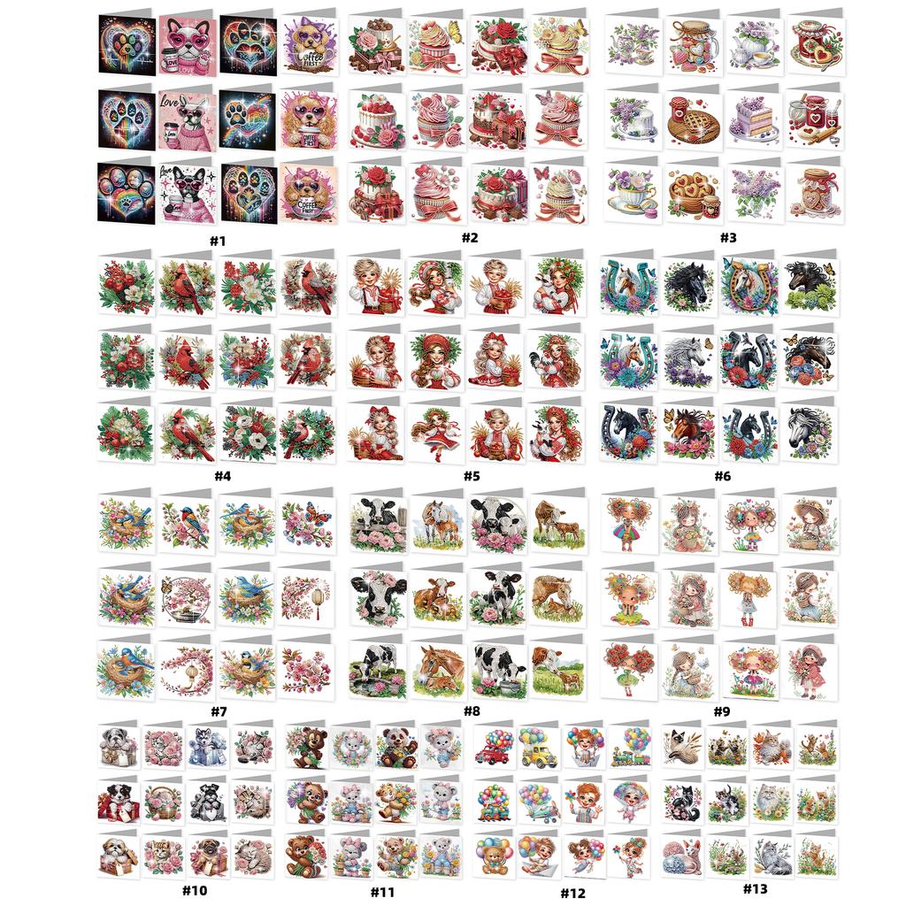 12PCS Color Theme DIY Diamond Painting Greeting Card Set with Envelope Diamond Art Greeting Cards for Festivals and Celebrations