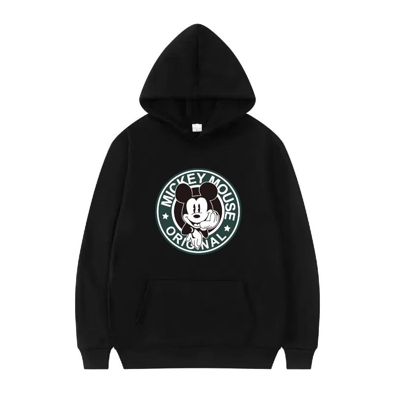 Disney Mickey Mouse Pattern Woman Fleece Casual Loose Black Autumn Tops Clothes Pullovers Ladies Cheap Hoodies Men Sweatshirts