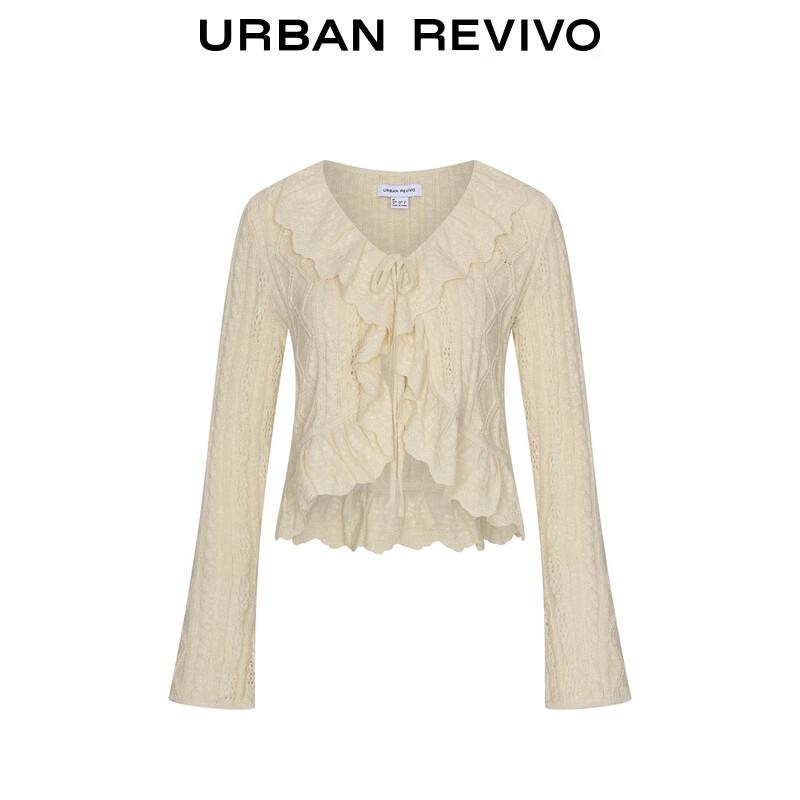 UR 2025 Autumn Women's Casual Ruffle Tie-Knit Cardigan