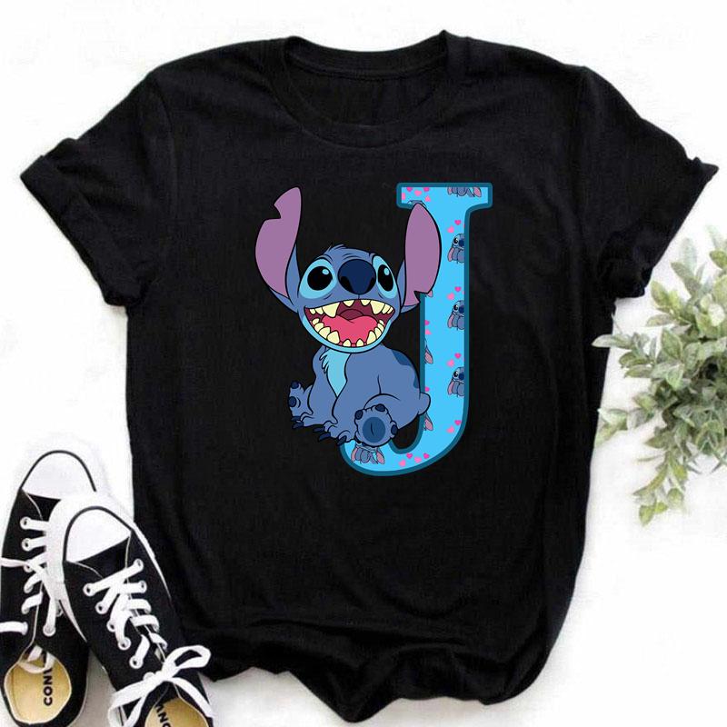 Disney A-Z Buchstabe Sommer Damen Bedrucktes T-Shirt Lässiges Oberteil T-Shirt Mode Cartoon Übergröße T-Shirt Kawaii Y2k T-Shirt