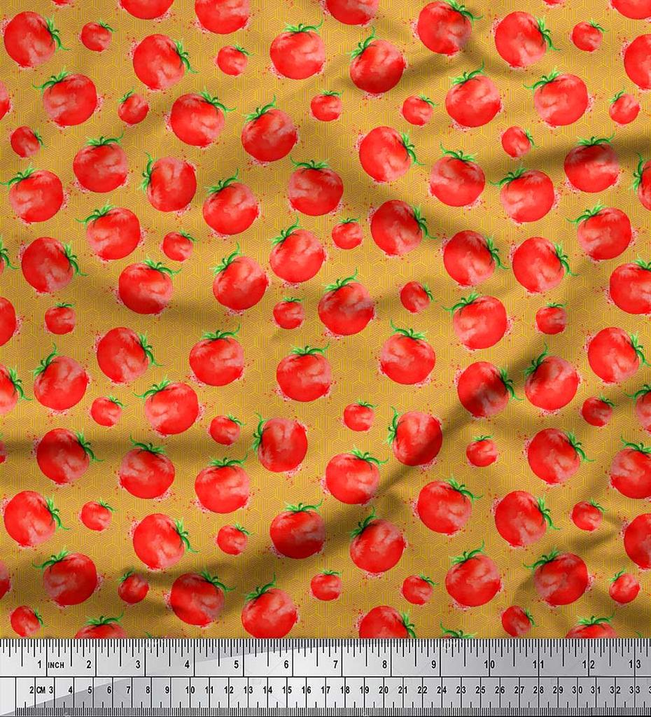 Soimoi Green Poly Crepe Fabric Tomato Vegetable Print Fabric by the metre 42 Inch