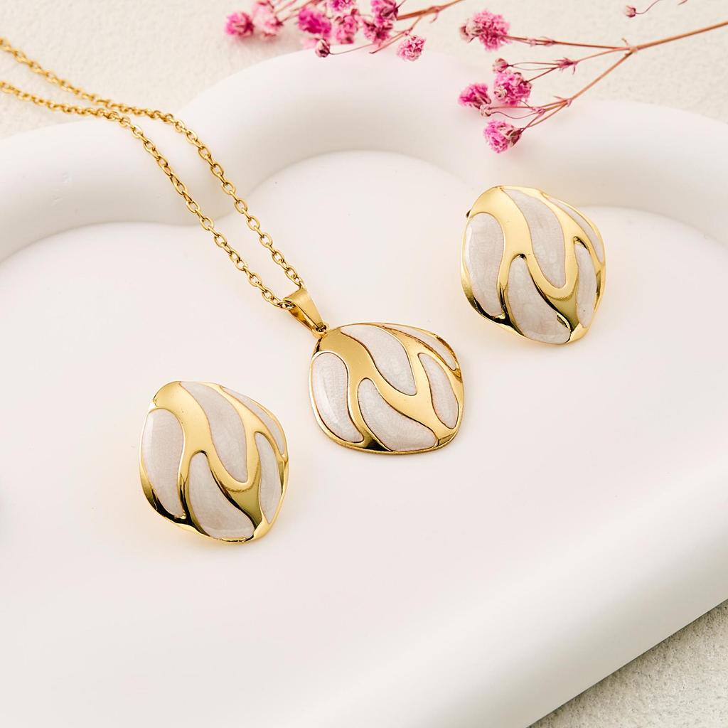 Vintage Retro Enamel Butterfly Stud Earrings & Necklace - French Court Style