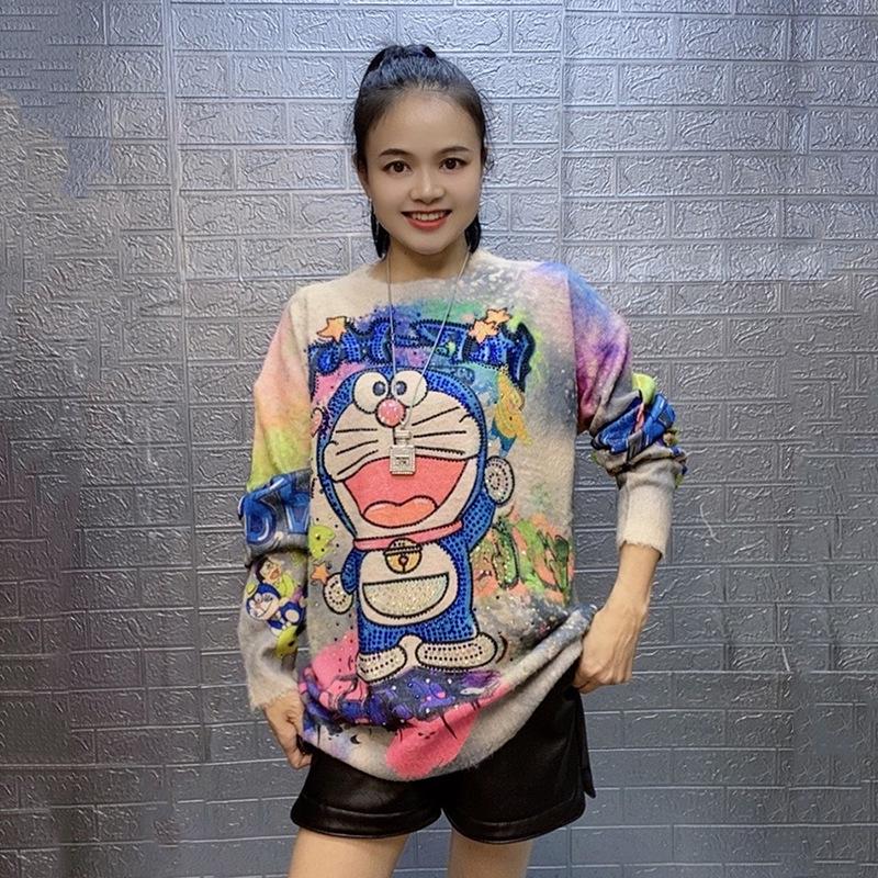 Chic Mom 2026 Spring Rhinestone Knit Round Neck Slim Sweater for Women