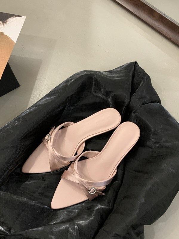 

Small heel cool slippers women s cross-strap temperament pointed kitten and empty women s slippers 42 рожевий