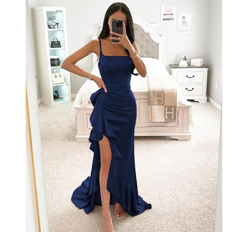 Summer new, European and American style sexy temperament suspender ruffle edge split dress dress women