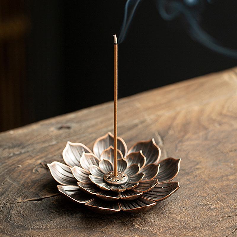 Metal  Incense Burner Stick Holder Buddhism Lotus Line Incense Plate Sandalwood Coil Base Temples Yoga Studios Home Decoration
