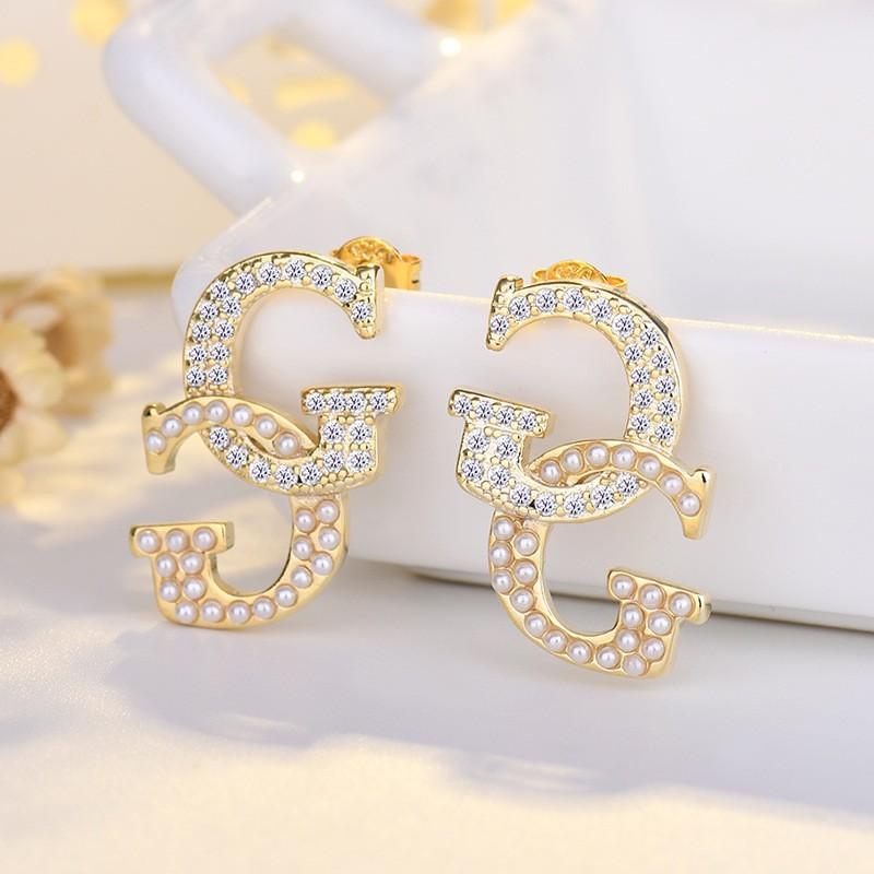 New Letter Earrings High-end Earrings Double G Pearl Earrings and Ear Holes