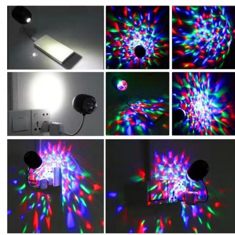 Usb Disco Ball Lamp, Rotating Rgb Colored Led Stage Lighting Party Bulb With 3w Book Light, Usb Pow