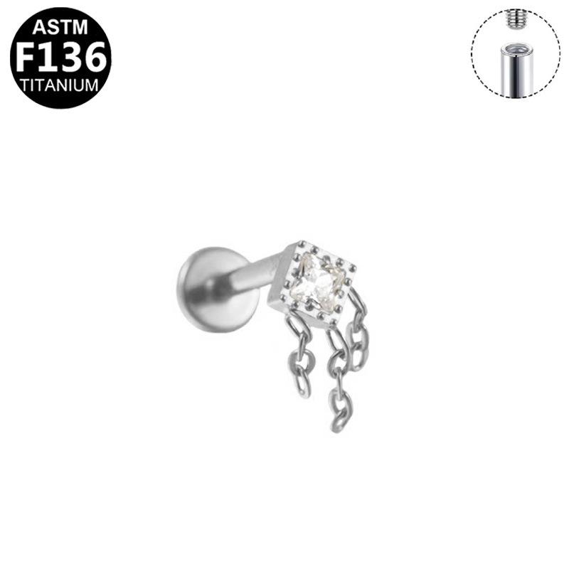 G23 Titanium Zirconia Tassel Chain Lip & Ear Studs with Inner Thread