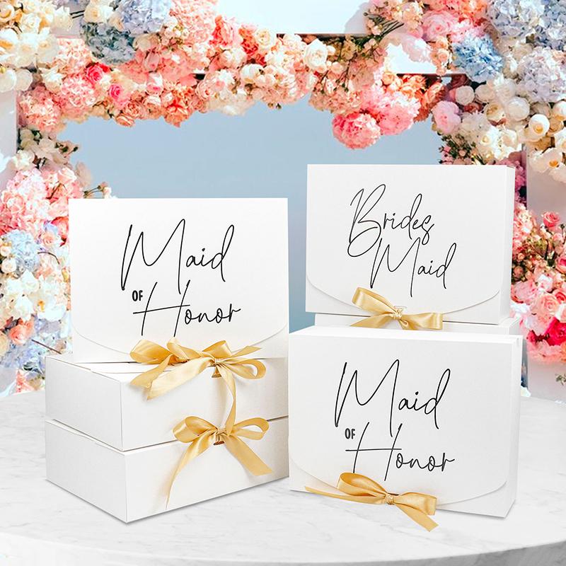 WTEMPO Wedding/Bachelorette Party/Bride Shower Gift Boxes Universal Packaging Boxes Ribbon Bow Bridesmaid Proposal Boxes DIY Foldable Paper Gift Boxes