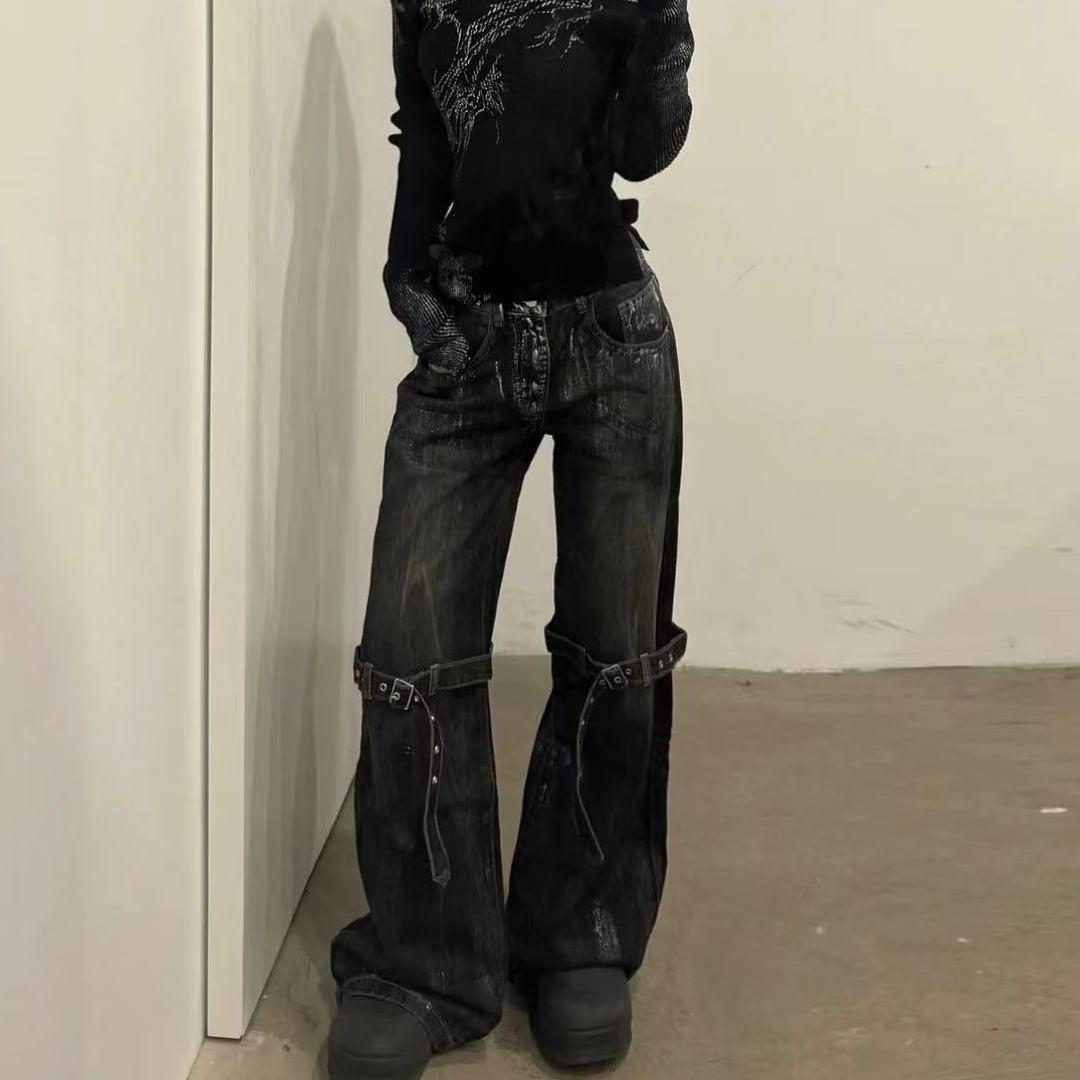 

Black Women s Jeans High Waist Hip Hop Straight Fashion Pants Streetwear Harajuku Y2K Star 2026 Female Wide Leg Denim Trouser XL чорний