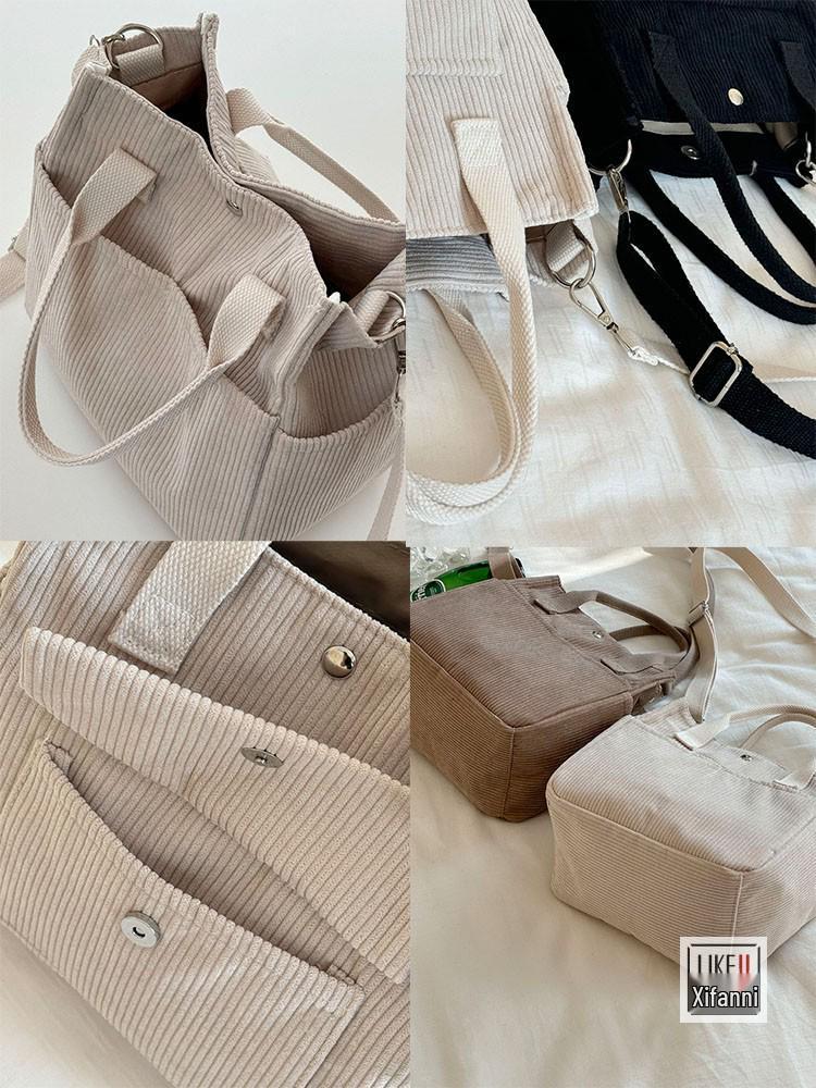 Original Multi-Pocket Corduroy Messenger Tote Bag - Versatile Handheld Student & Lunch Bag