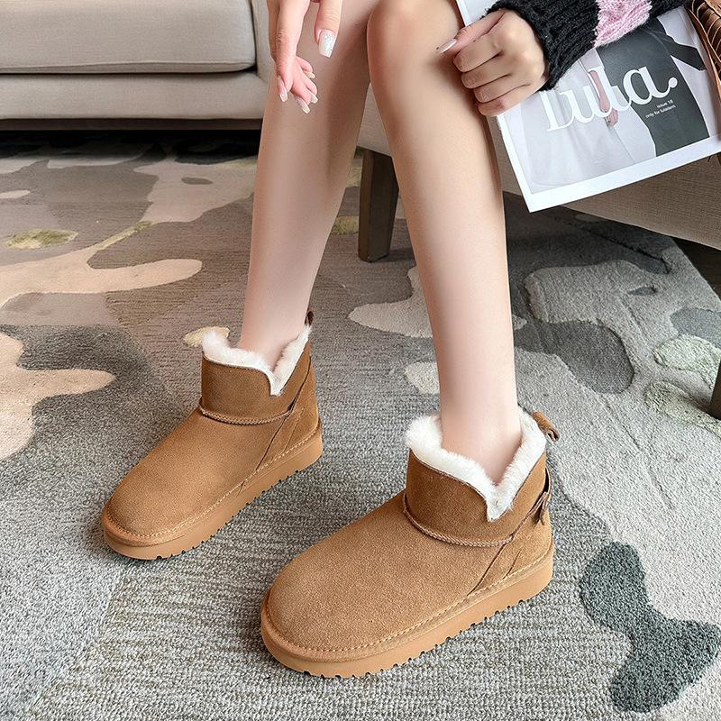 Augustine Snow Boots Women's 2025 New Winter Velvet Thickened Bread Cotton Shoes One-pedal Outdoor Short Boots