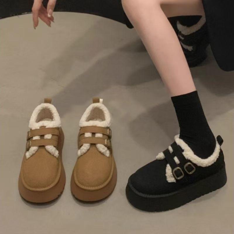 2025 new autumn and winter fashion non-slip velvet women's platform cotton shoes comfortable casual double buckle warm cotton shoes