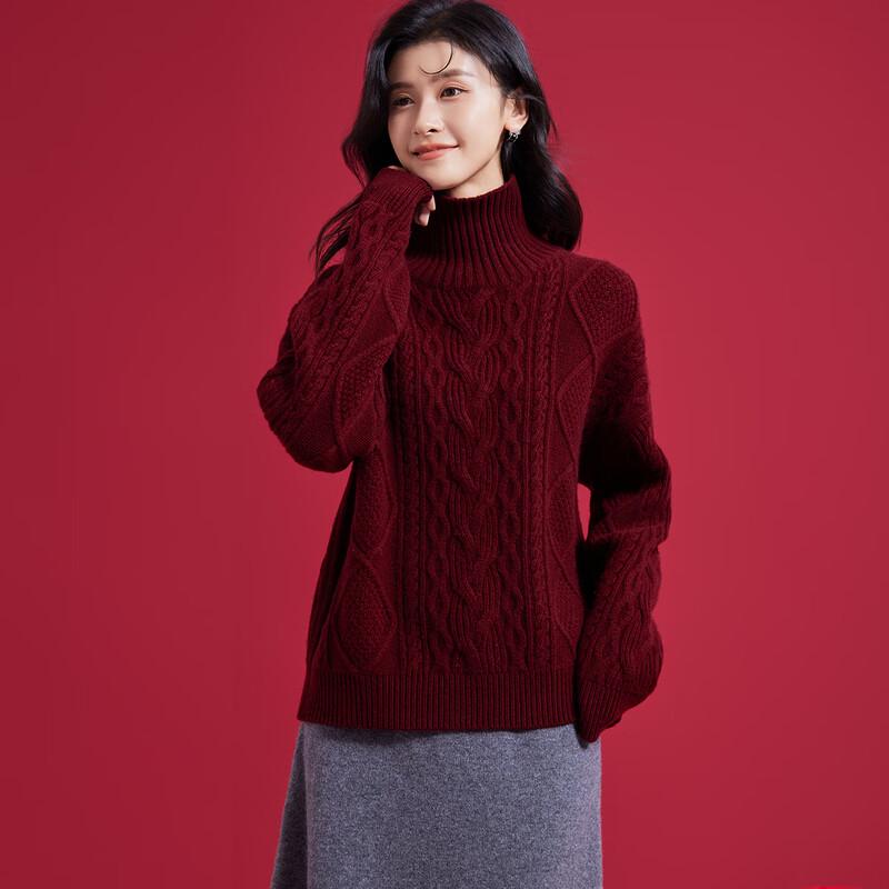 Women's 100% Thickened Merino Wool Turtleneck Cable Knit Sweater