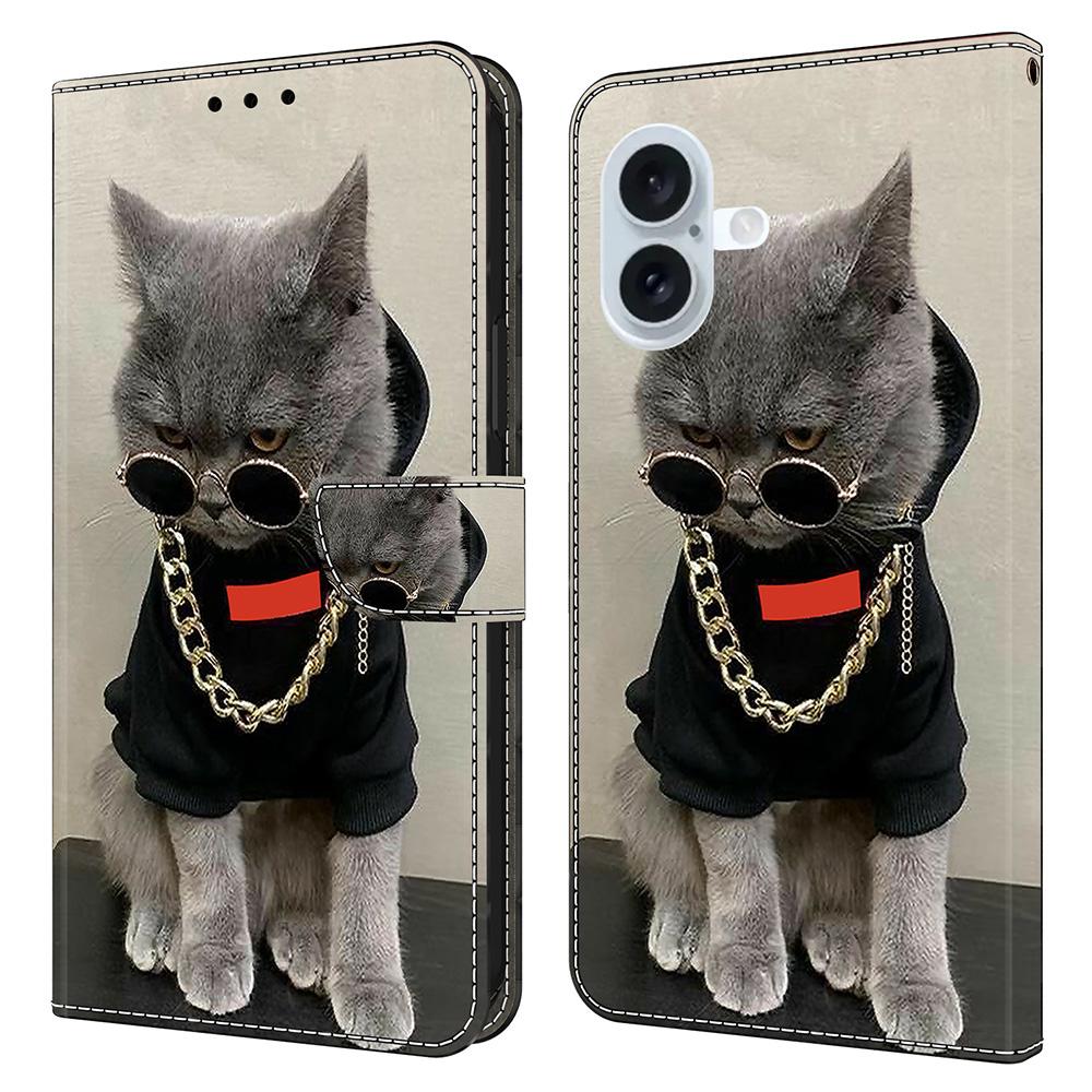 For iPhone 16 Leather Case Pattern Printing Wallet Stand Flip Phone Cover