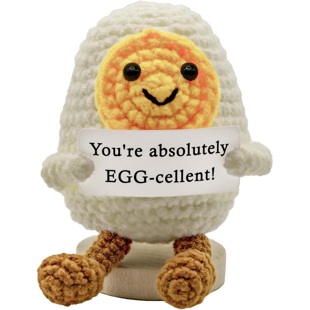 Funny Crochet Positive Energy Egg Doll Home Room Decoration Handmade Knitted Yarn Hug Pocket Egg Dolls with Card Christmas Gifts