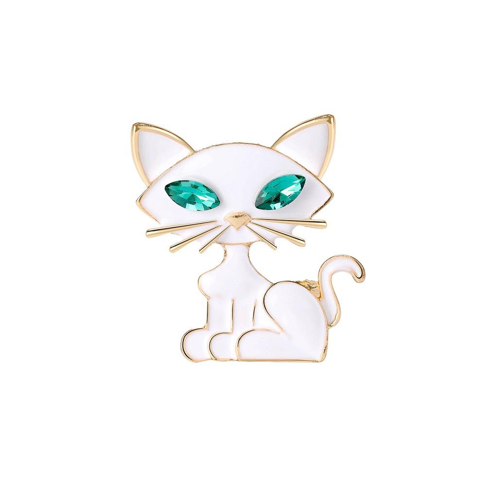 

Cute Green-eyed Cat Brooch DIY Alloy Metal Badge Mini Gift Lapel Pin Scarf Accessories белый