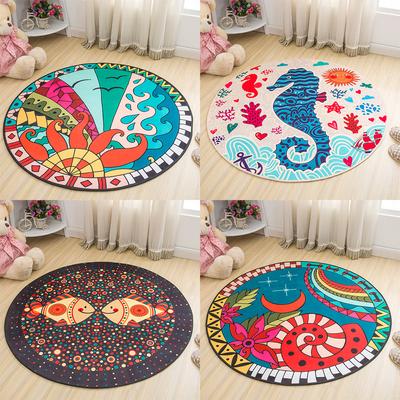 Hand-painted Colorful Printed Pattern Round Floor Mat Home Bedroom Living Room Decoration Lovely Floor Mat Doormat