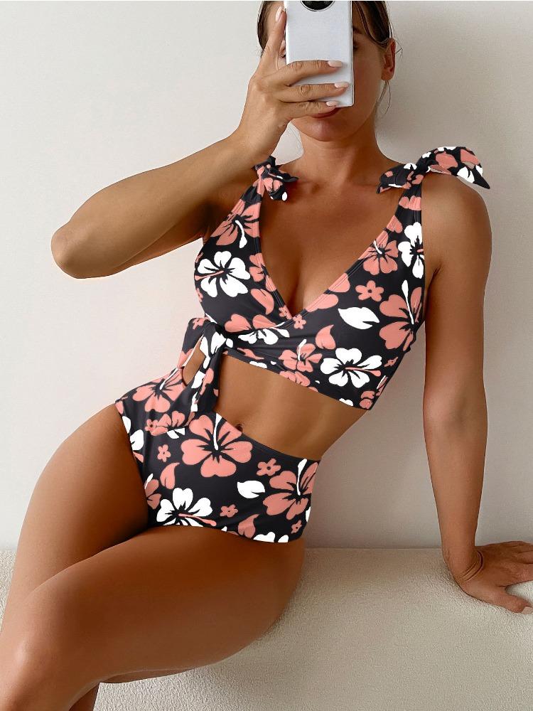 Tie-front Printed Backless High-Waisted Sexy Bikini for Women S