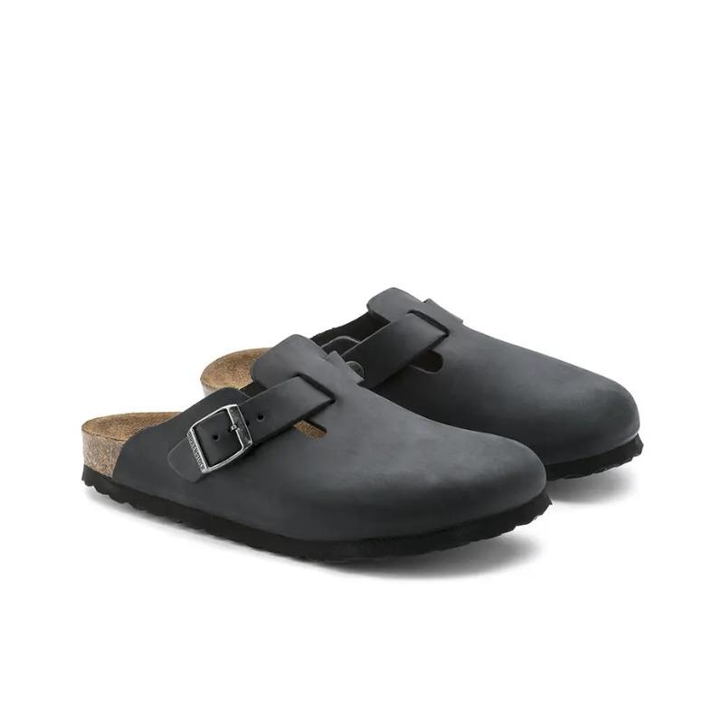 Birkenstock Boston Unisex Leather Casual One-Strap Slippers Black 0059461 40