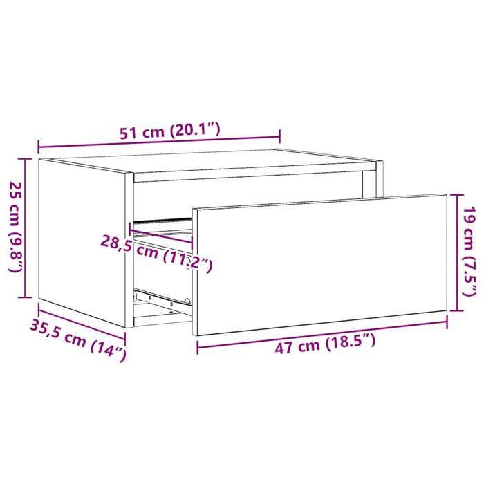 VidaXL Wall-mounted Bedside Table with LED Lights Sonoma Oak, Cabinet, Side Table, Bedside Cabinet, Nightstand, 860215