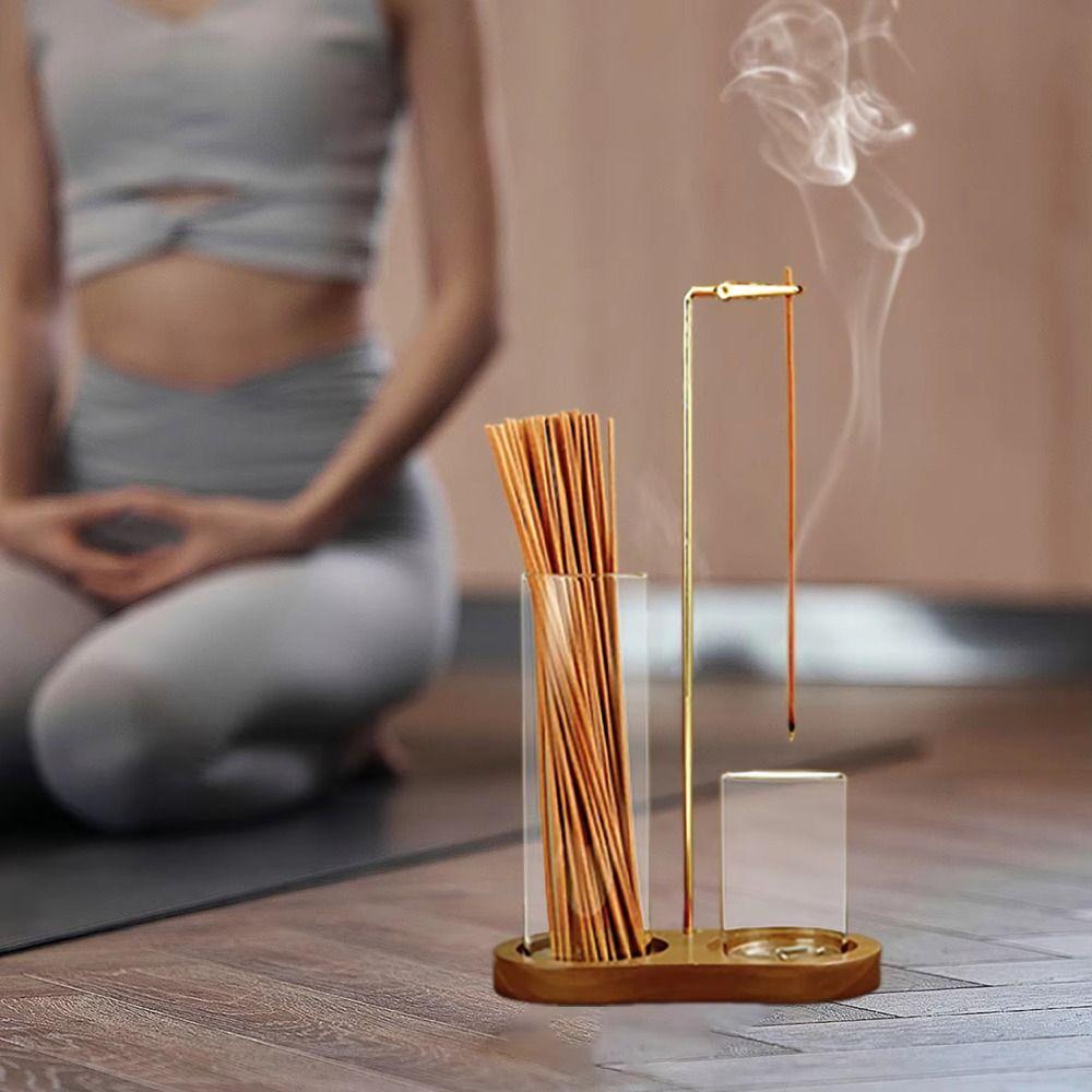 Removable Glass 2 in 1 Incense Holder Wooden Base Incense Candle Stand  Yoga