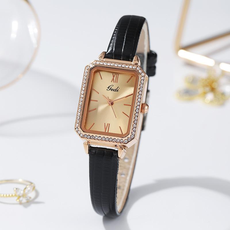 Fashion Personality Niche Square Plate Quartz Watch Women'S Diamond-Encrusted Light Luxury Temperament Student Belt Watch