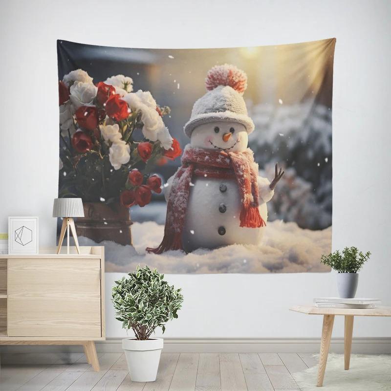 Christmas New Year Pink Snowman Pattern Living Room Bedroom Decorative Tapestry