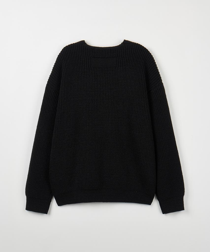NODU Essential V-Neck Knit Zip-Up Cardigan [Black]