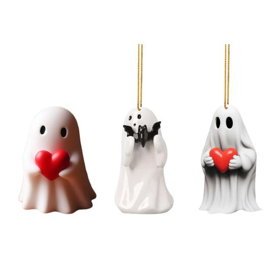Love Heart Ghost Hanging Decoration Halloween Indoor Outdoor Car Rearview Mirror 2D Flat Acrylic Cartoon Ghost Hanging Ornament Pendant