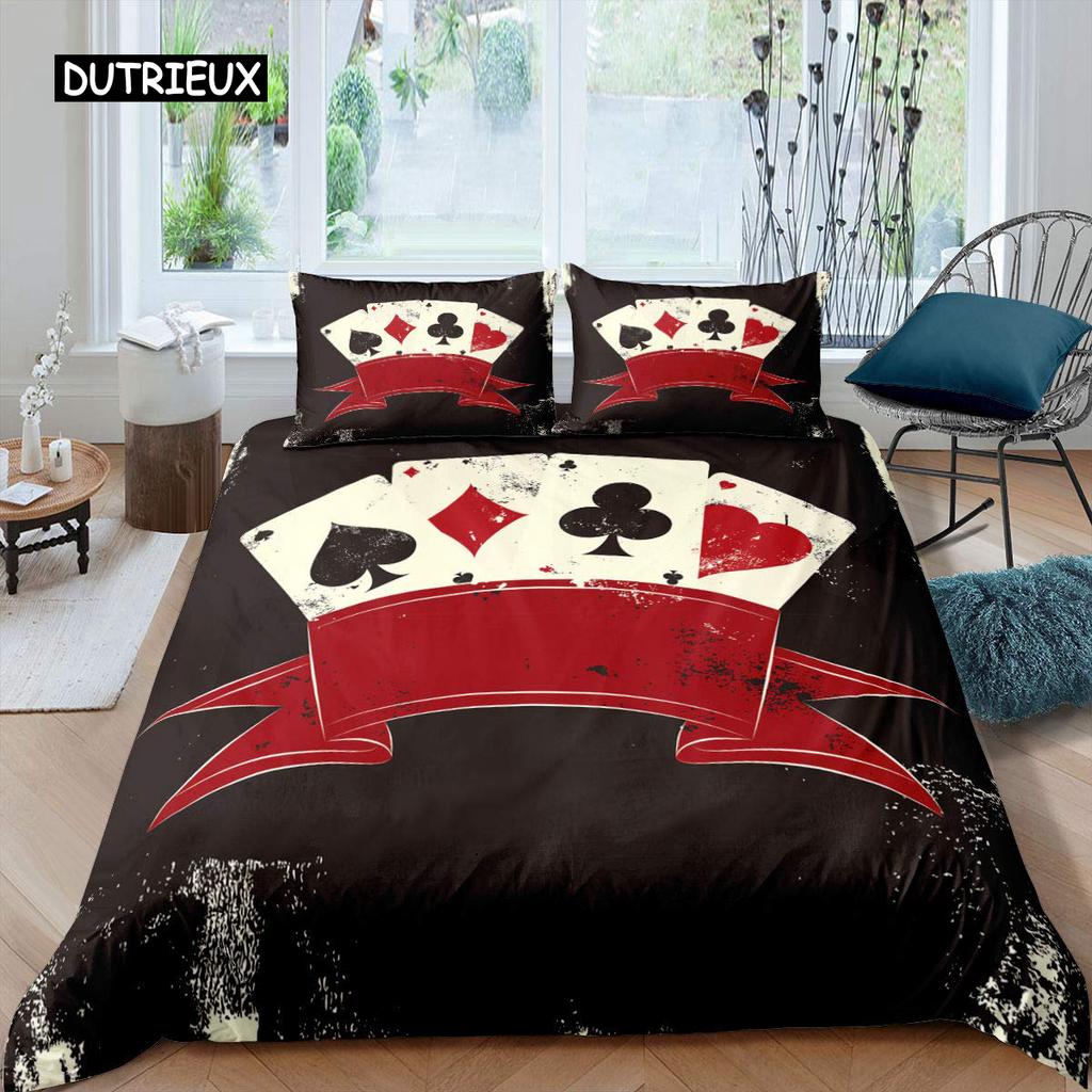 Poker King Queen Duvet Cover Modern Card Game Bedding Set Gamer Playing Comforter Cover Gambling Athletics Polyester Quilt Cover