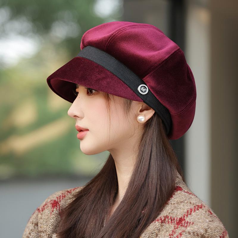 New Hat Women's Autumn and Winter Fashion Bucket Hat Warm Ear Protector Octagonal Beret