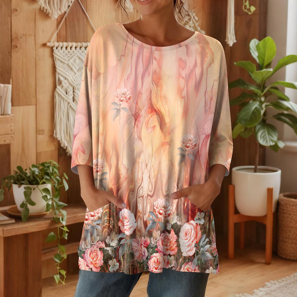 Damen 3/4-Ärmel Shirts Grafik-T-Shirts Shirts Lässige Basic-Tops Pullover