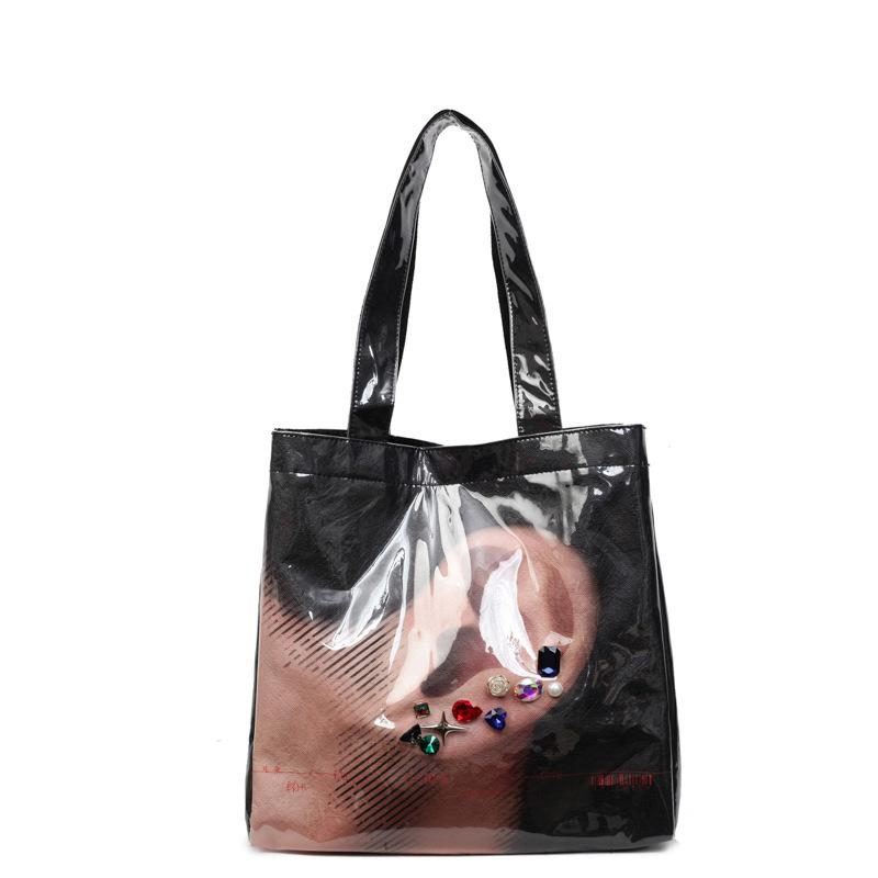 

Trend fashion women s tote bag large capacity retro women s shoulder bag going shopping pvc transparent portable tote bag