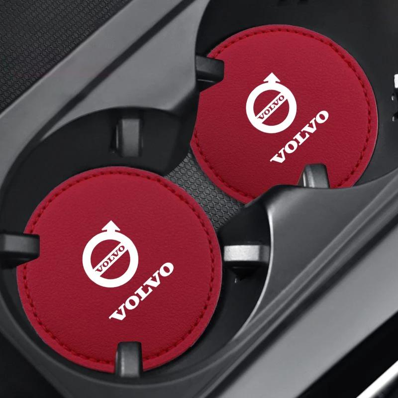 

2pcs Car Coaster Auto Leather Water Cup Anti-Slip Pad For Volvo EX90 V60 V40 XC90 S60 XC60 V50 V70 S90 XC40 S80 T6 V90 EX30 C70