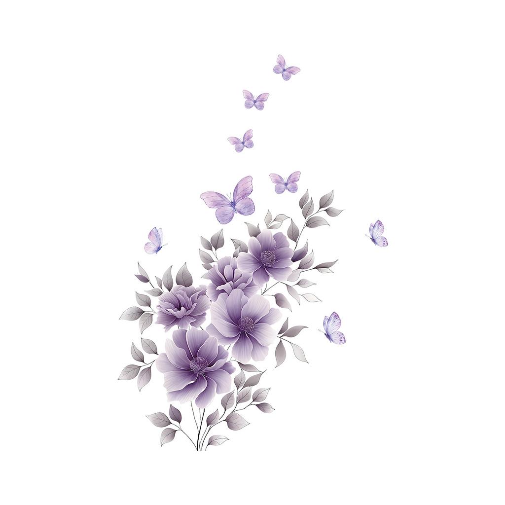 Aesthetic Purple Floral Butterfly Wall Stickers, French Countryside Self-Adhesive Decor for Room Background Wall Decoration