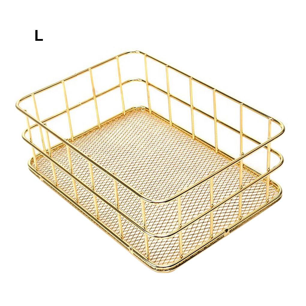 Golden Nordic Iron Storage Basket with Mesh Bottom Metal Wire Mesh Organizer Desktop Cosmetics Sundry Holder for Home Dormitory