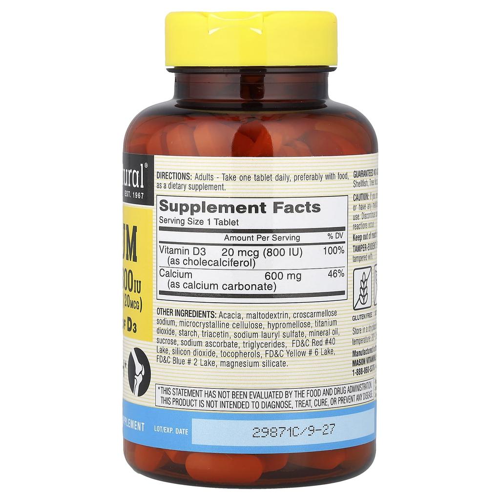 Mason Natural, Calcium with D3, 200 Tablets