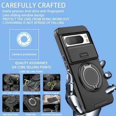 For Google Pixel 9 Pro XL Case Slide Lens Protect Phone Case For Google Pixel 7 8 Pro Pixel 8A Magnetic Ring Holder Armor Cover