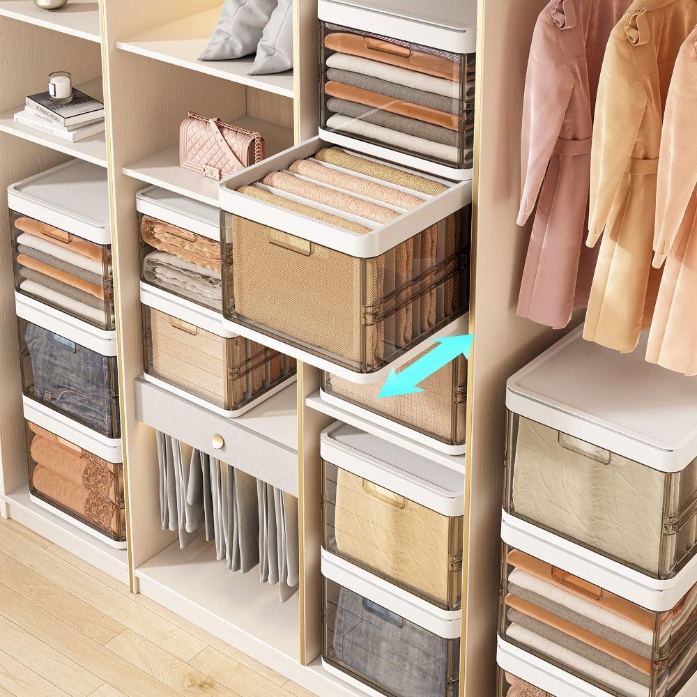 Stackable Drawer Shelf with Lids Pants Storage Container Tough Closet Storage Bins  Living Room