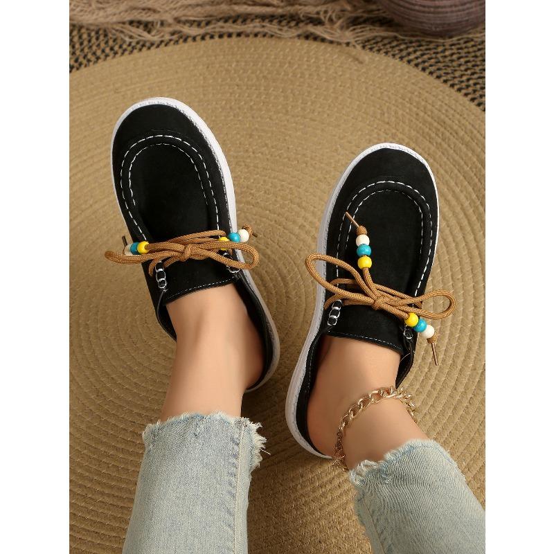 Autumn Baotou Half Slippers Women's 2025 New Plus Size Beaded Flat Casual One-Foot Slipper Slippers