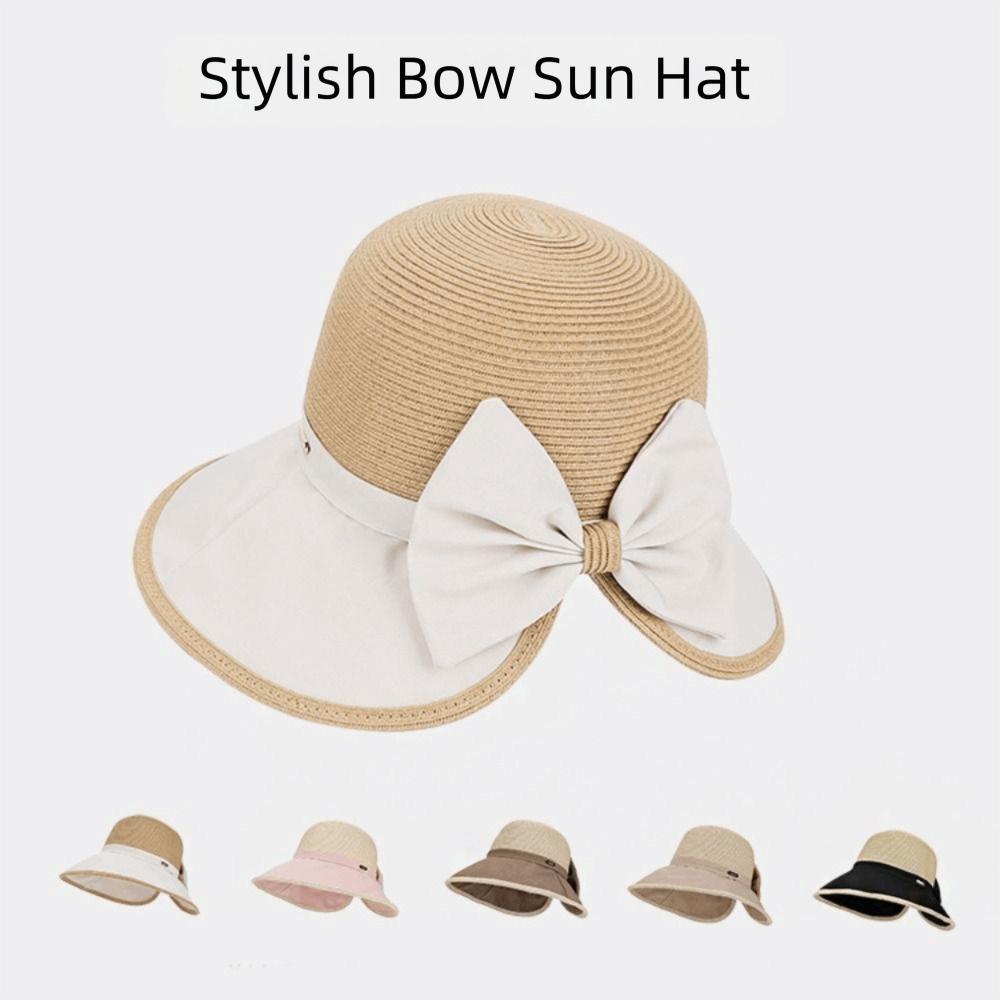 Weave Bow Fisherman Hat Large Bow Straw Hat Elegant Sunscreen Bucket Hat  Summer