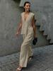 Cotton V-Neck Sleeveless Vest Top Long Pants Set Women's New Pure Color Temperament Commute Two-Piece Outfit