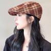 Plaid Backwards Forward Hat Women's Autumn and Winter Japanese Retro Duck Beret Personalized Versatile Painter's Newsboy Hat