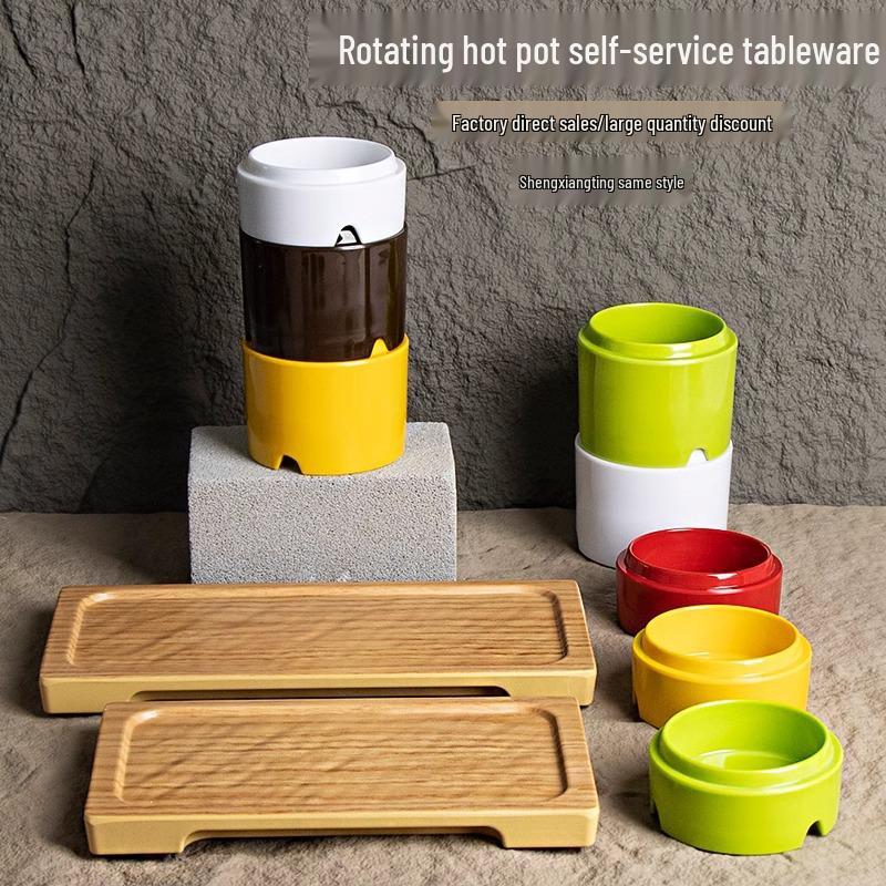 Rotating Melamine Hot Pot Side Dish Bowl for Skewer Self-Service Restaurants - Stackable and Creative Design