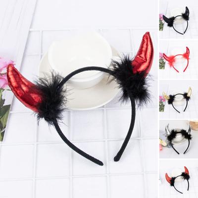 Teufelshorn-Dekor-Stirnband aus Plüsch, handgefertigt, leicht, elastisch, Design, Haarreif, Cosplay-Partys, Halloween-Accessoires