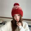 Jacquard Knitted Hat Autumn Winter Beanie Women's Hat, Outdoor Cycling Plush Lining Warm Wholesale